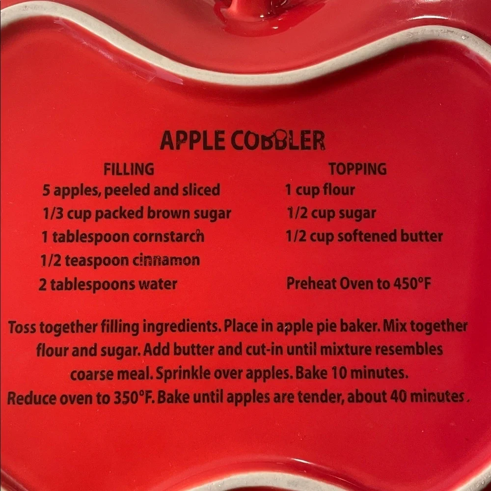 Red Apple Recipe Baking Dish with Green Leaf Accent Handle